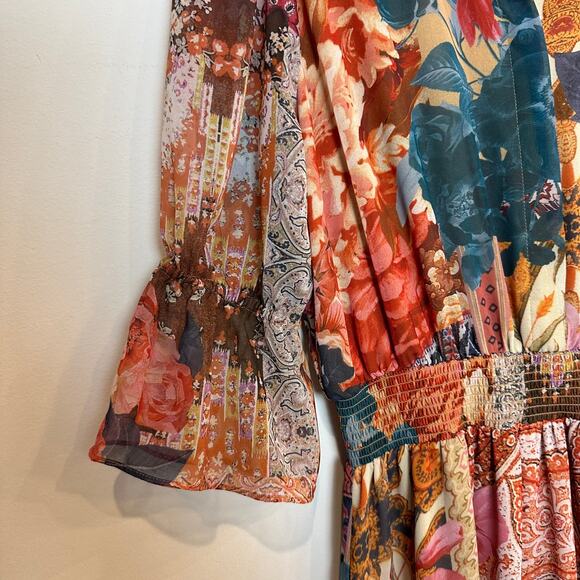 Chico's Tapestry Print Tiered Ruffled Shirt Dress Midi Boho Floral Collared 00 2 - Picture 6 of 10